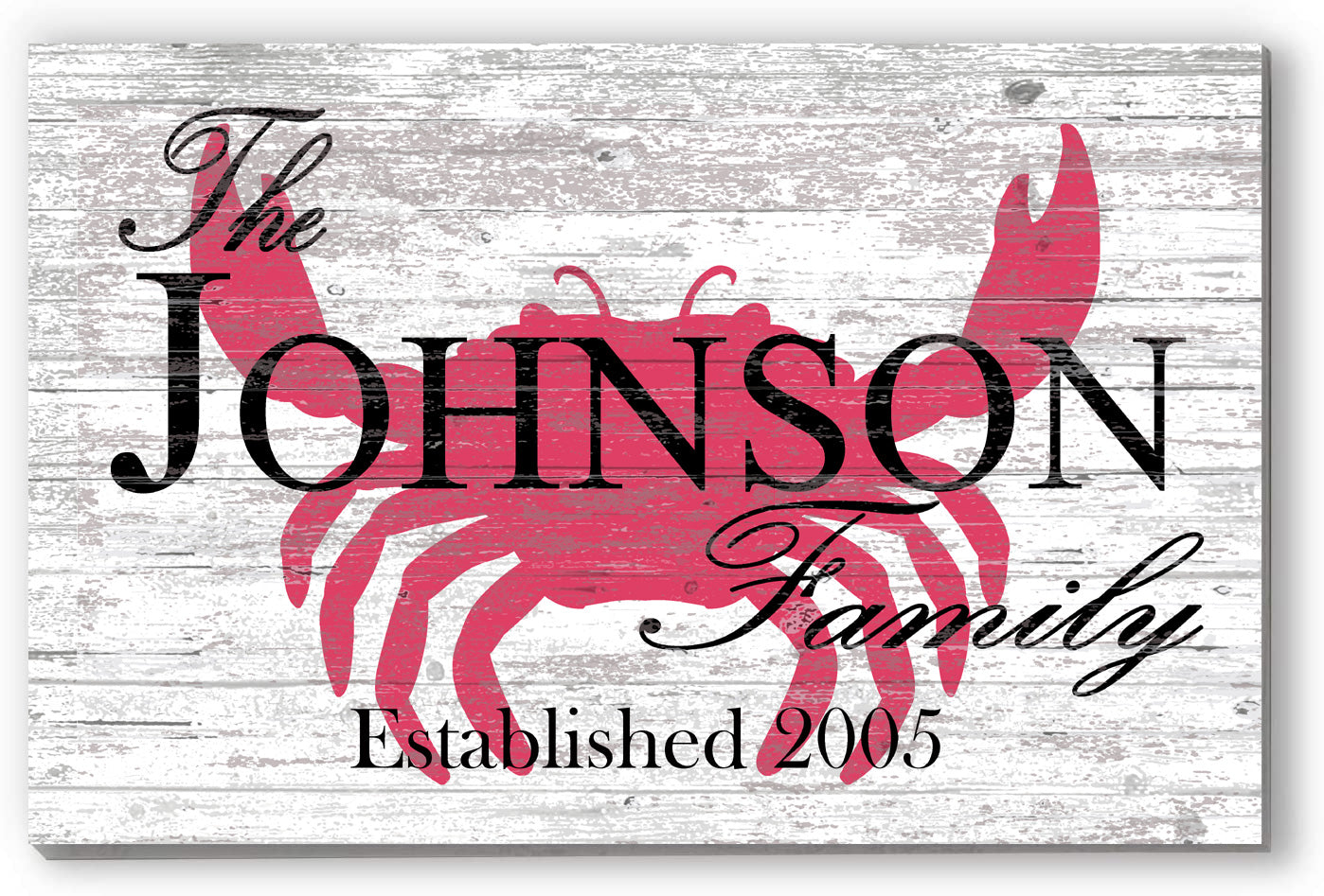 Custom Beach House Sign – Crab Design with Family Name & Established Year | Personalized Coastal Wall Art