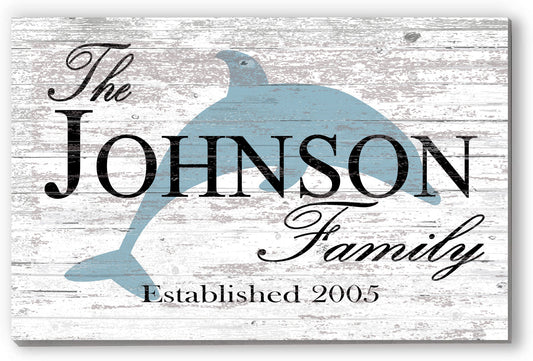 Custom Beach House Sign – Dolphin Design with Family Name & Established Year | Personalized Coastal Wall Art