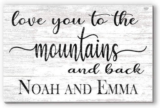 Personalized Mountain Love Sign – “Love You to the Mountains and Back” | Custom Couple’s Wall Art