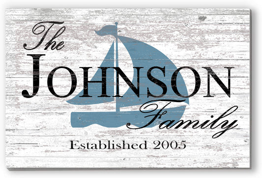 Custom Lake or Beach House Sign – Personalized Sailboat Design with Family Name & Established Year | Nautical Coastal Wall Art