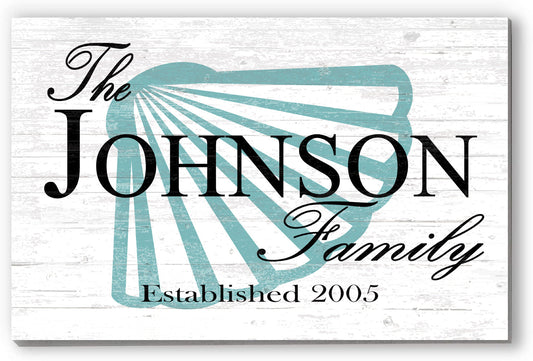 Custom Beach House Sign with Name & Established Date - Solid Wood - Shell Design