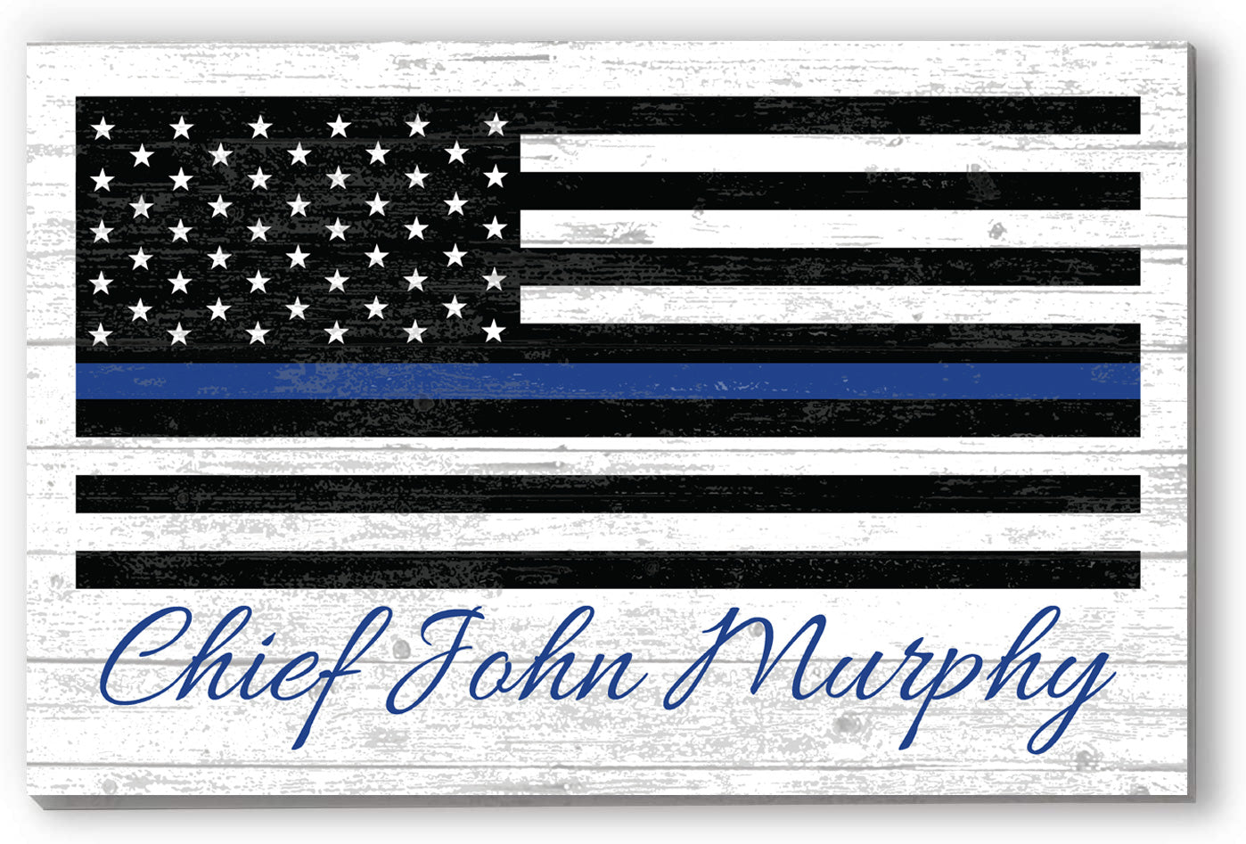 Personalized Thin Blue Line Flag Sign - Police & Law Enforcement Gift - Solid Wood