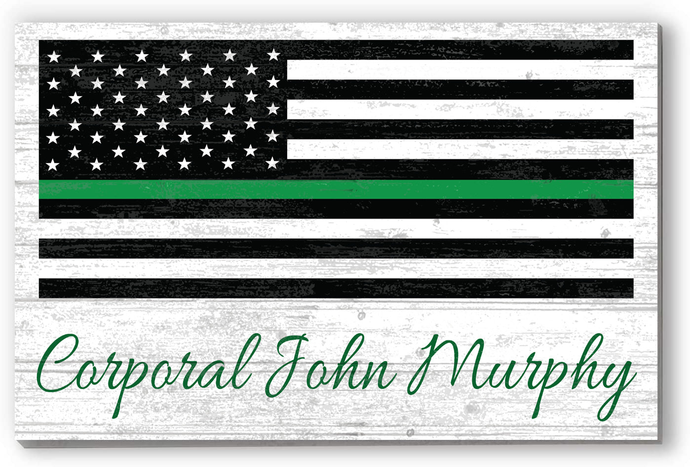 Personalized Thin Green Line Flag Sign – Custom Name Military or Federal Service Tribute | Solid Wood Wall Art