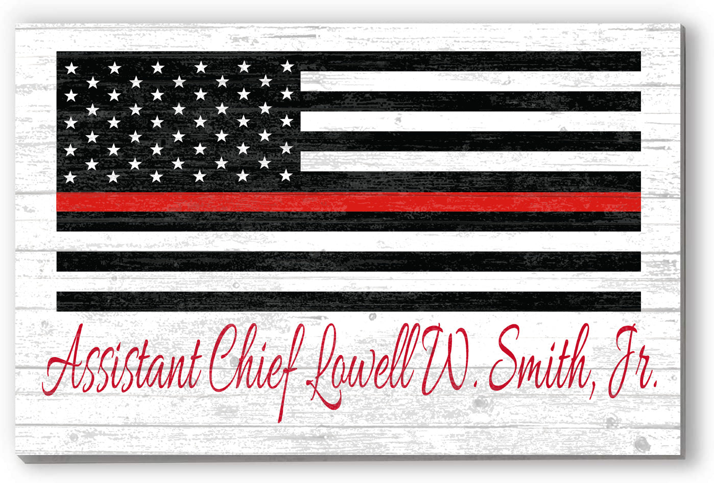 Personalized Thin Red Line Flag Sign – Custom Firefighter Name Wall Art | Fire Department Gift Solid Wood