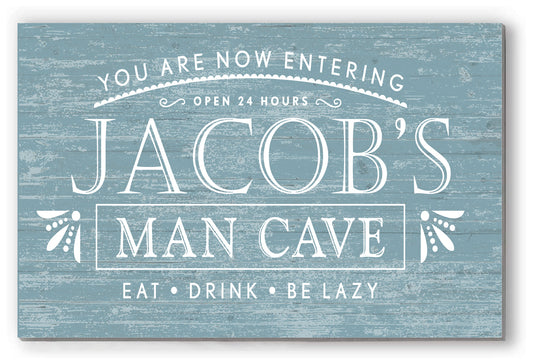 Personalized Man Cave Sign – “Eat. Drink. Be Lazy.” Custom Name Wall Art | Gift for Him