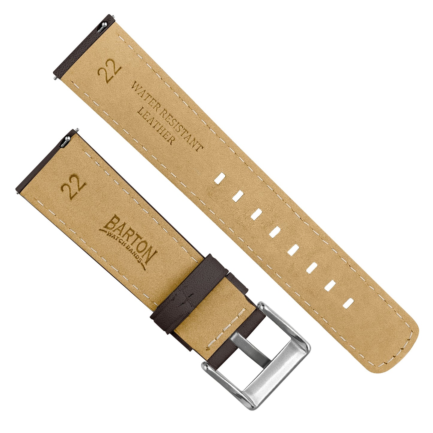 Dark Brown Water Resistant Leather Brown Stitching Watch Band