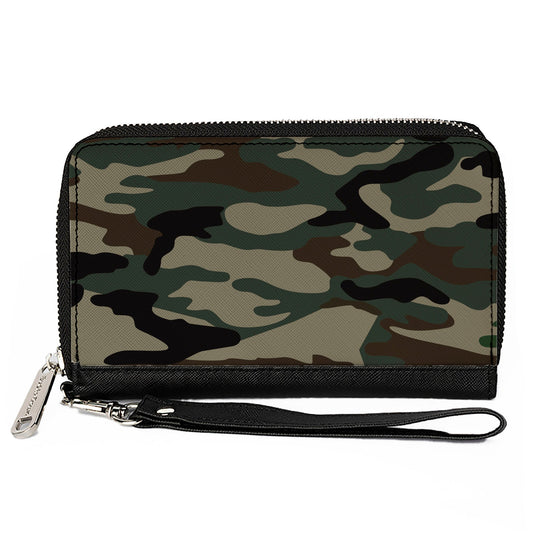 Women's PU Zip Around Wallet Rectangle - Camo Olive2