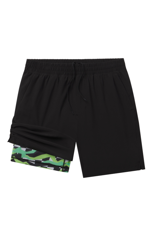 The Water Break | Black and Green Neon Ball Hammock® 7 Inch Athletic Shorts