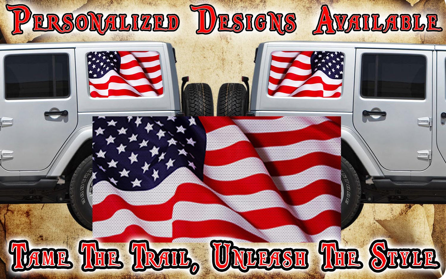 Americain flag Rear quarter window see through graphic.