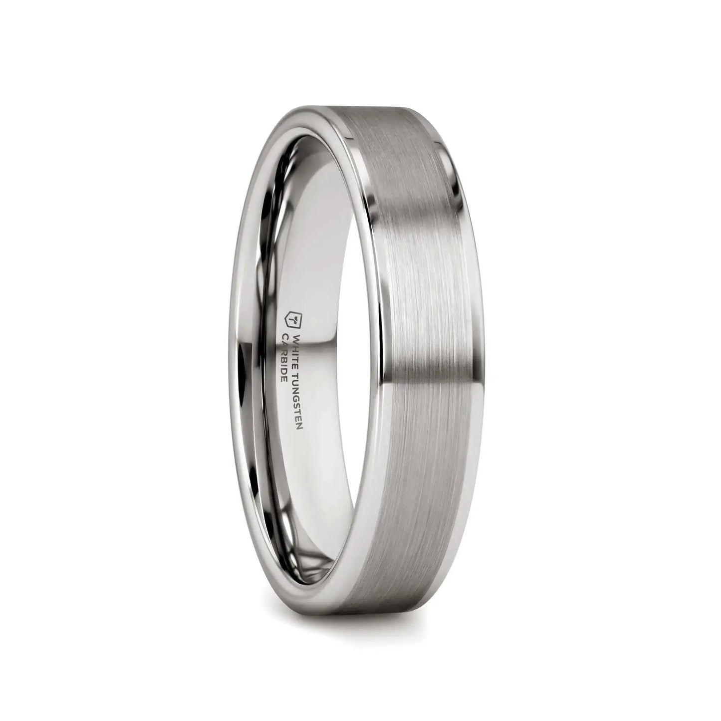 WAYNE Flat White Tungsten Wedding Band with Brushed Finished Center - 4mm - 8mm