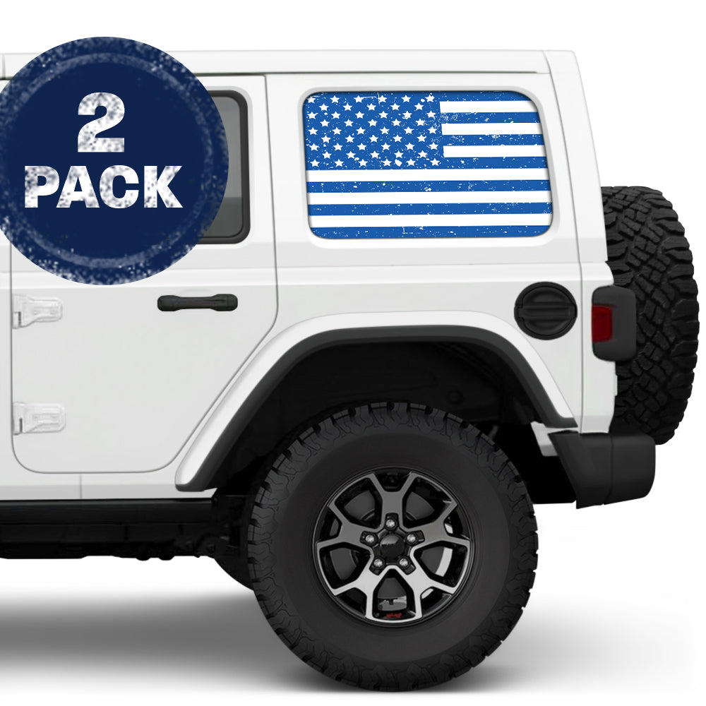 Distressed White & Blue Side Windows Printed Vinyl Decal