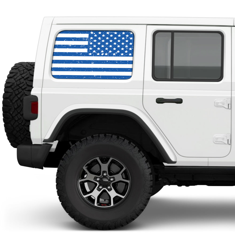 Distressed White & Blue Side Windows Printed Vinyl Decal