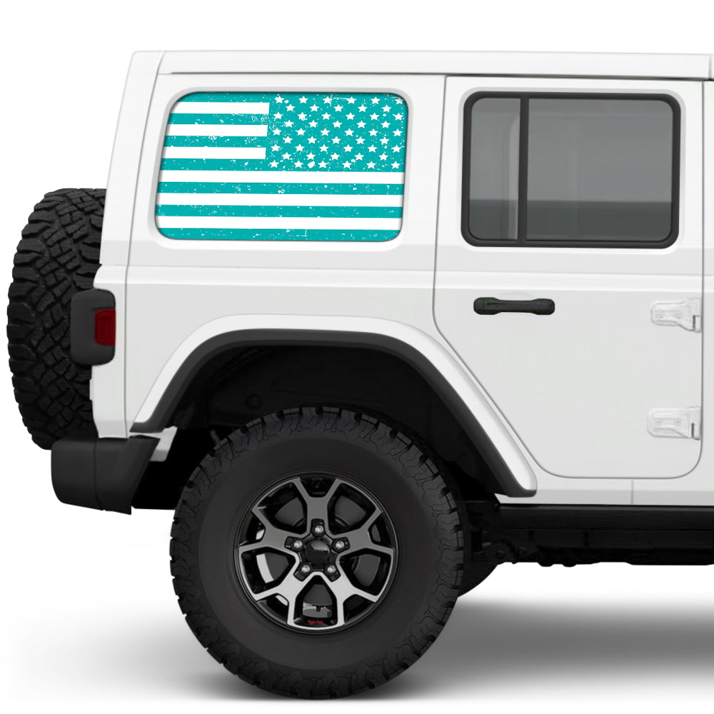 Distressed White & Light Blue Side Windows Printed Vinyl Decal
