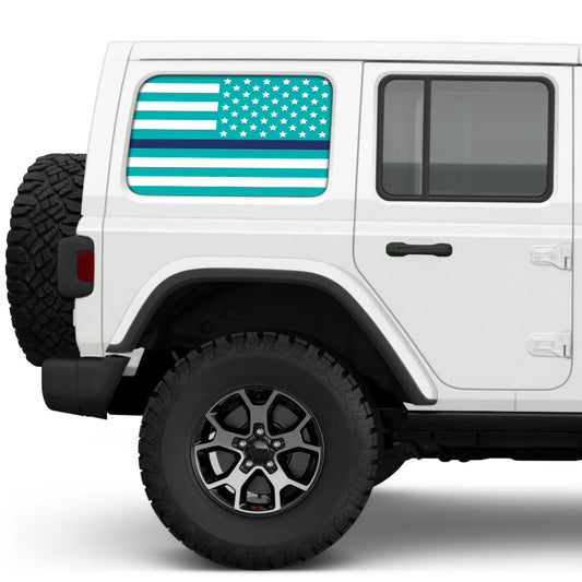 White & Light Blue Thin Blue Line Side Windows Printed Vinyl Decal