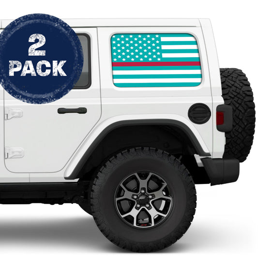 White & Light Blue Thin Red Line Side Windows Printed Vinyl Decal