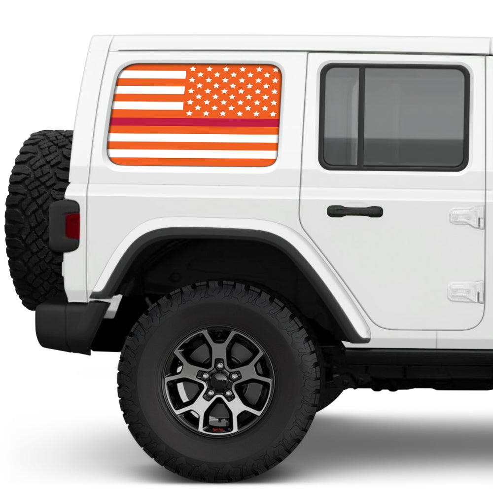 White & Orange Thin Red Line Side Windows Printed Vinyl Decal
