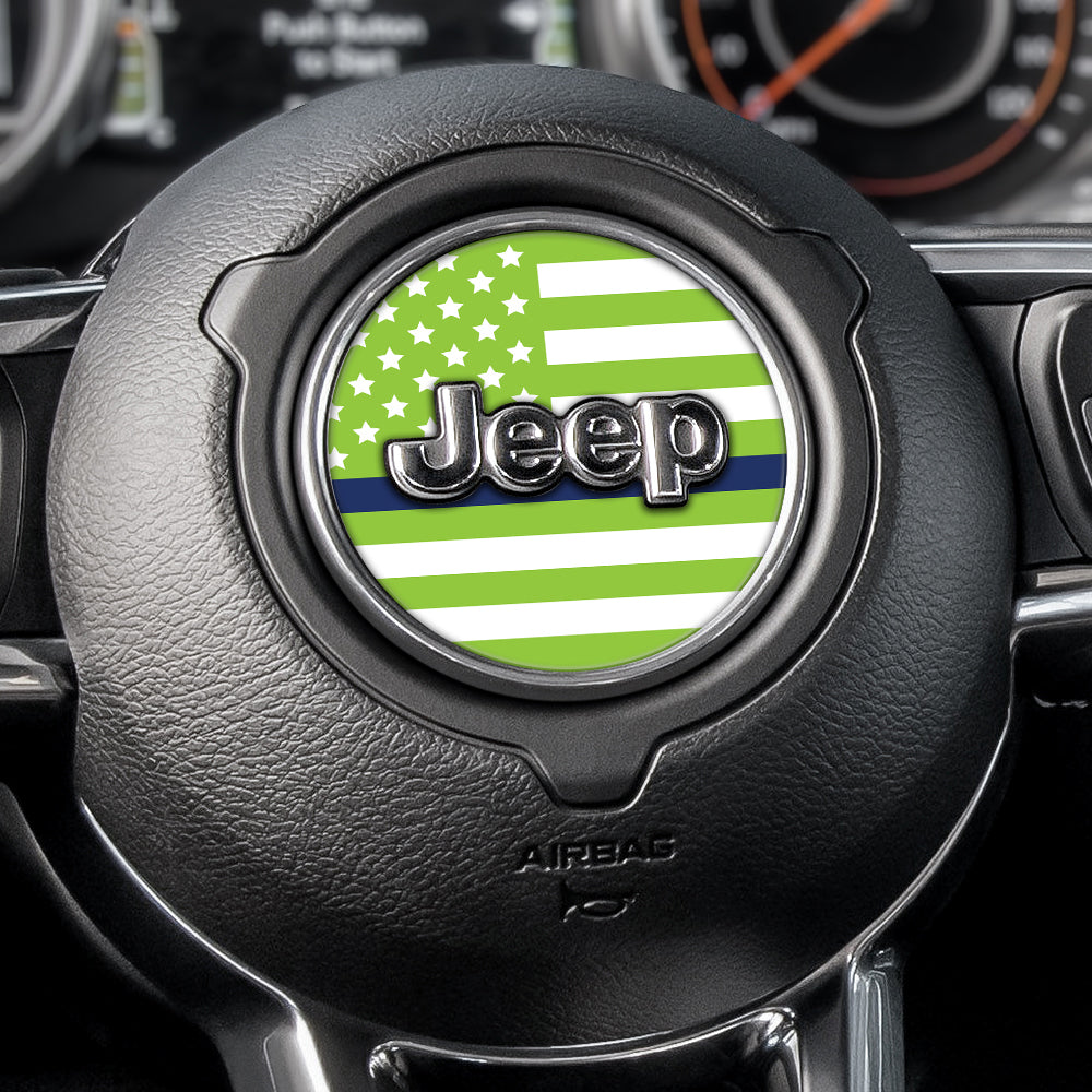 White & Green Thin Blue Line Steering Wheel Decal