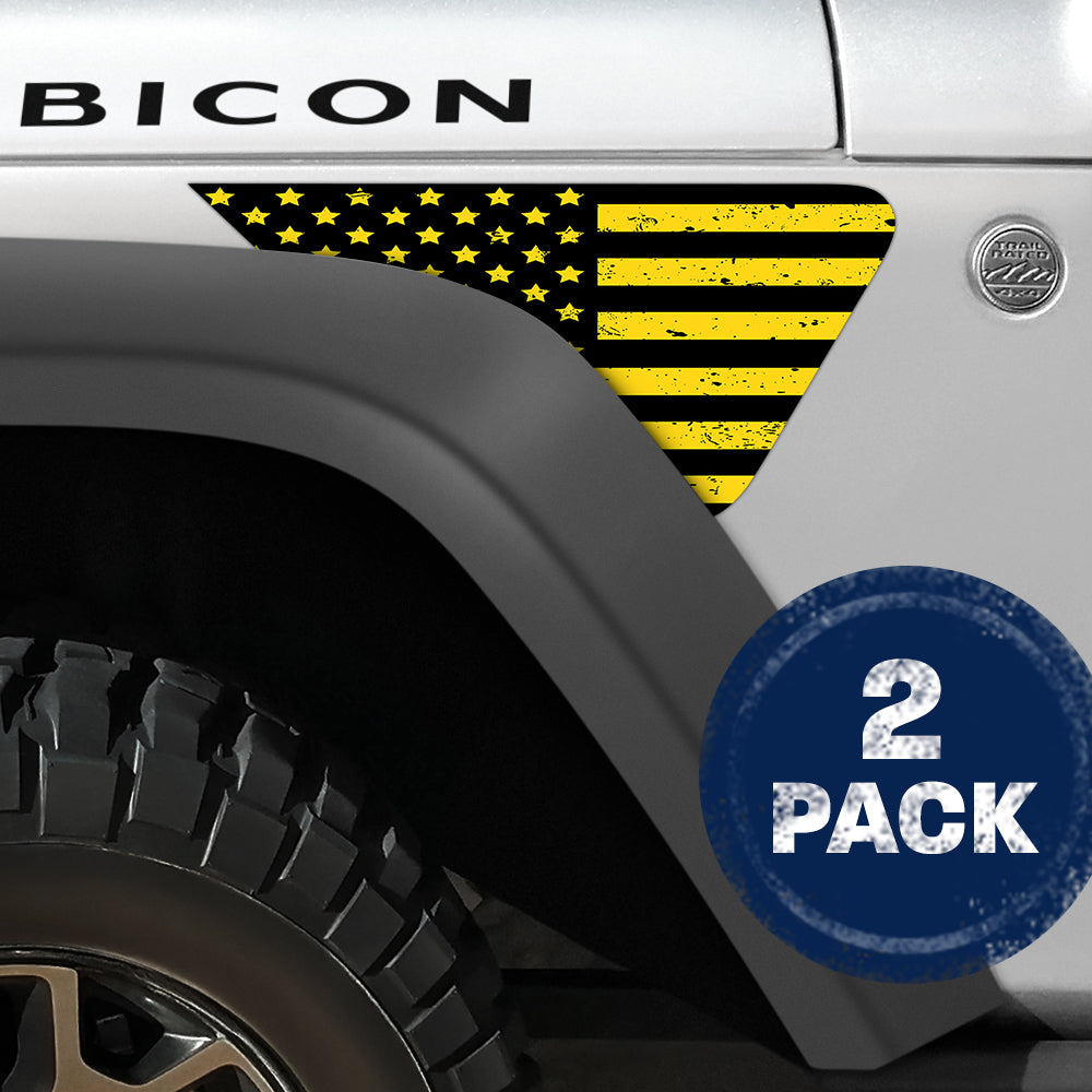Black and Yellow Distressed Flag 2pc Vinyl Fender Decal