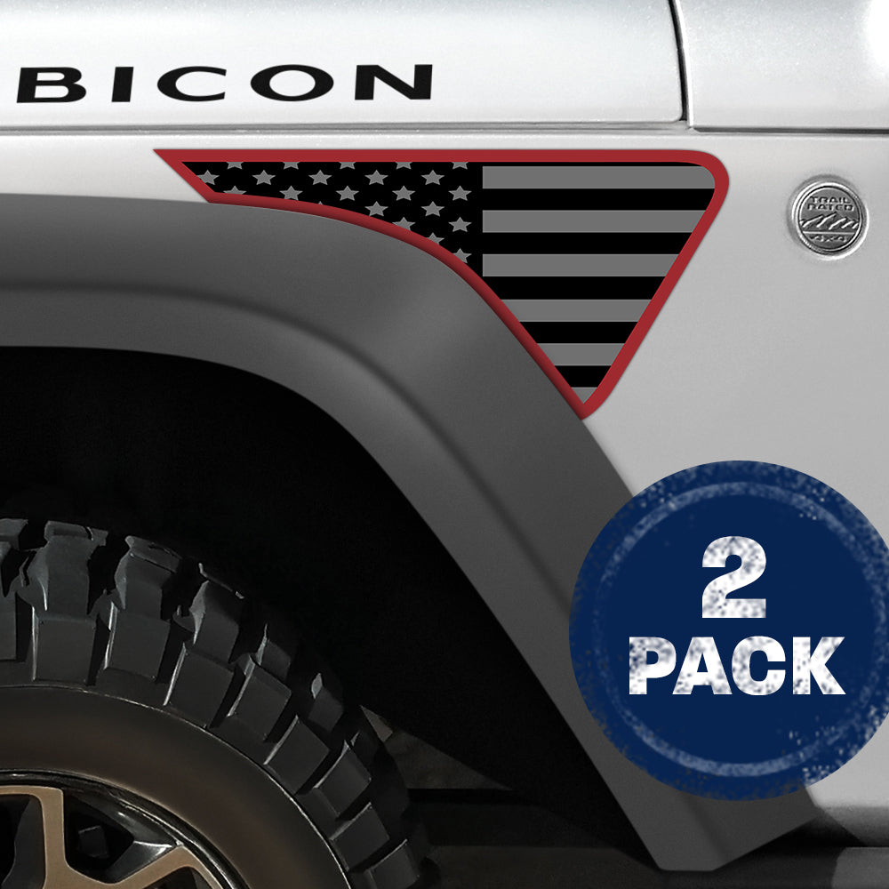 Blackout Red Outline Flag 2pc Vinyl Fender Decal
