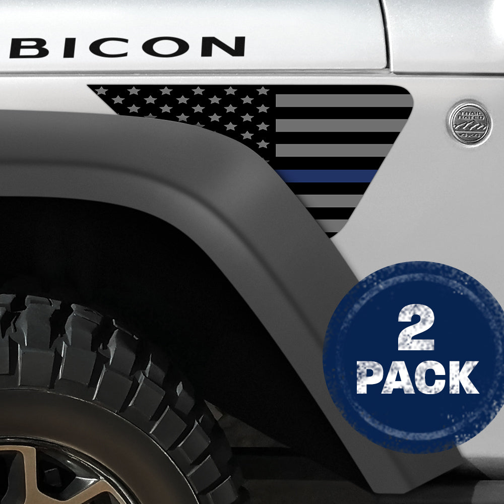 Blackout Thin Blue Line Flag 2pc Vinyl Fender Decal