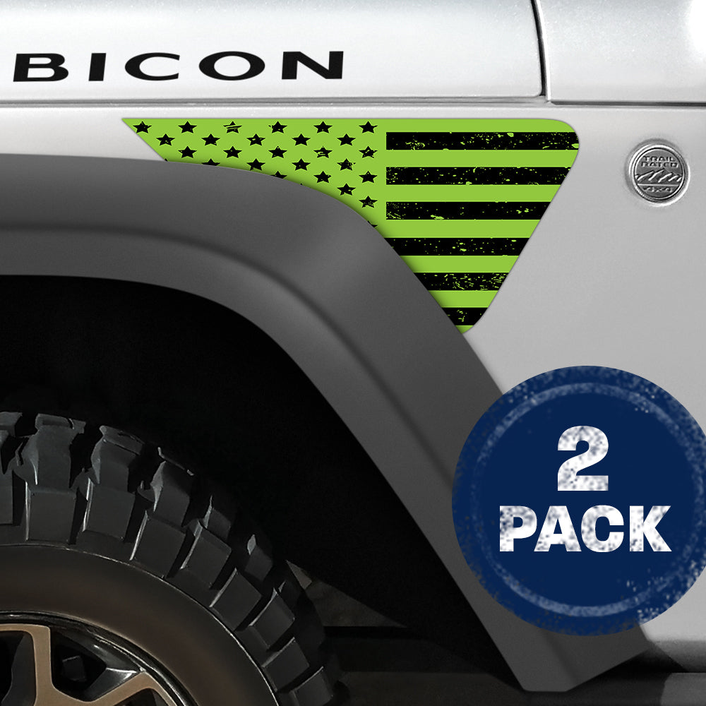 Distressed Lime Green Flag 2pc Vinyl Fender Decal
