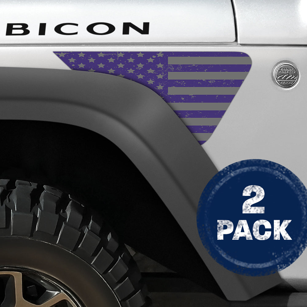 Distressed Purple and Silver Flag 2pc Vinyl Fender Decal