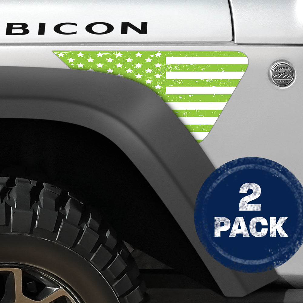 White and Green Distressed Flag 2pc Vinyl Fender Decal