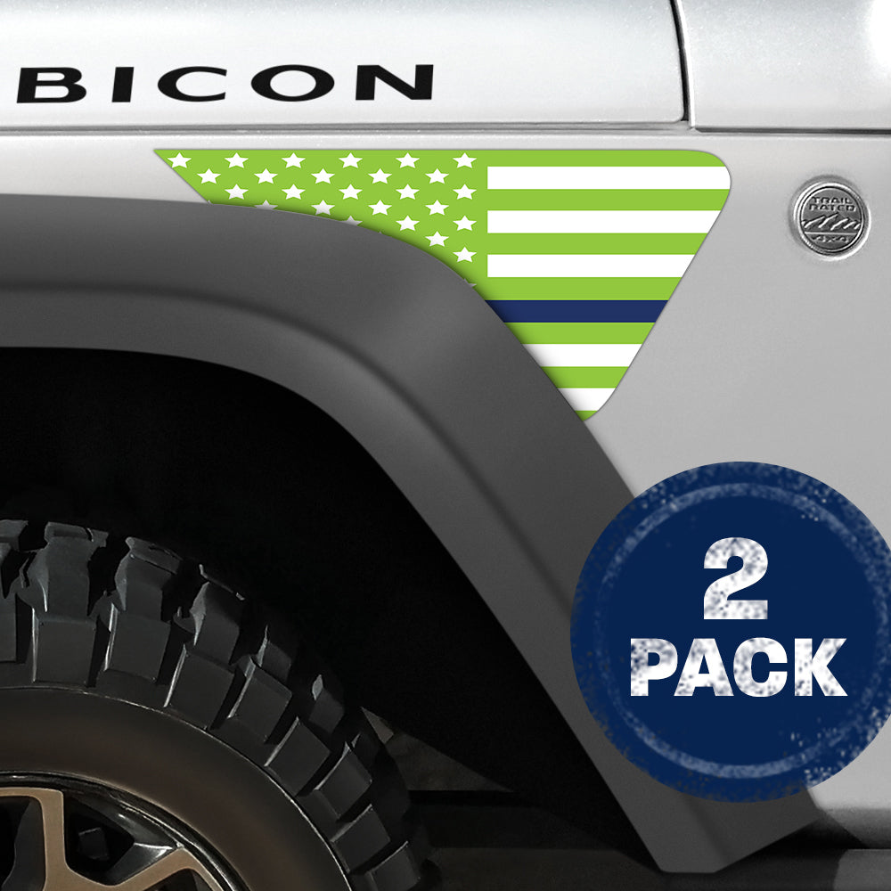 White and Green Thin Blue Line Flag 2pc Vinyl Fender Decal