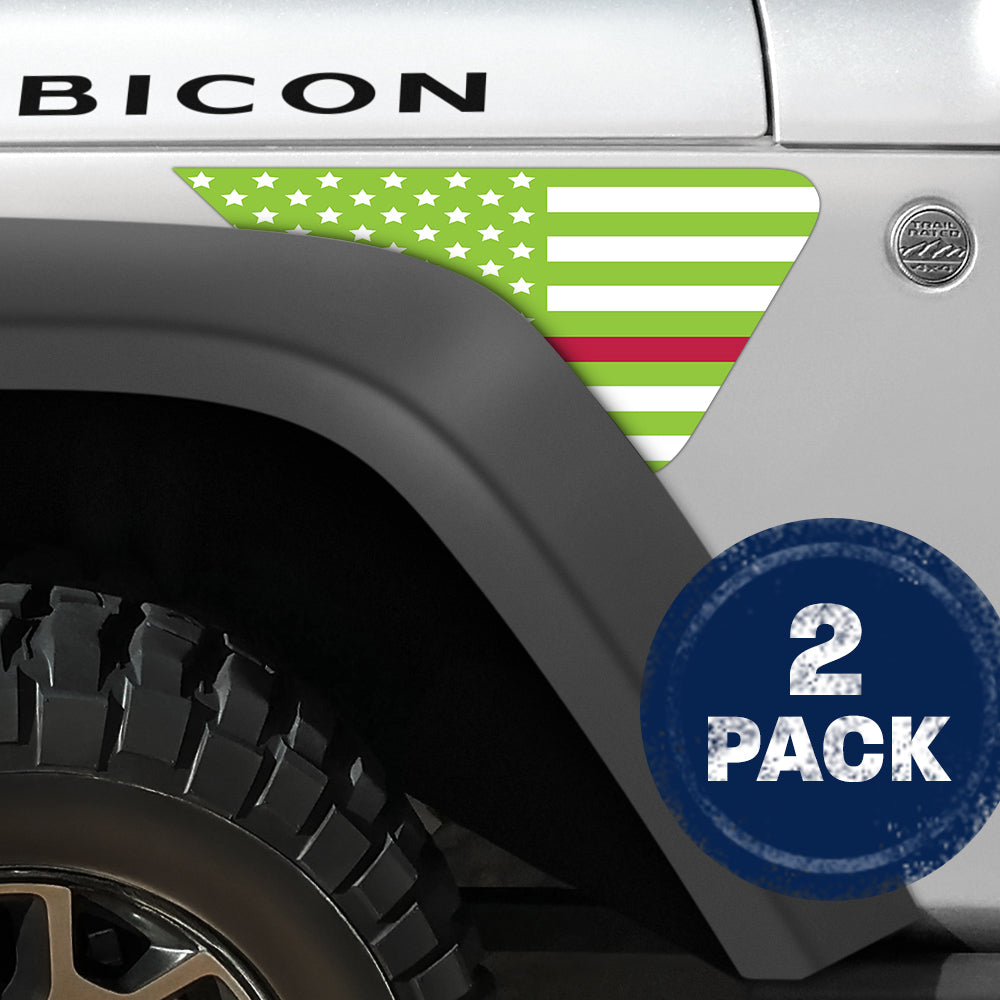 White and Green Thin Red Line Flag 2pc Vinyl Fender Decal