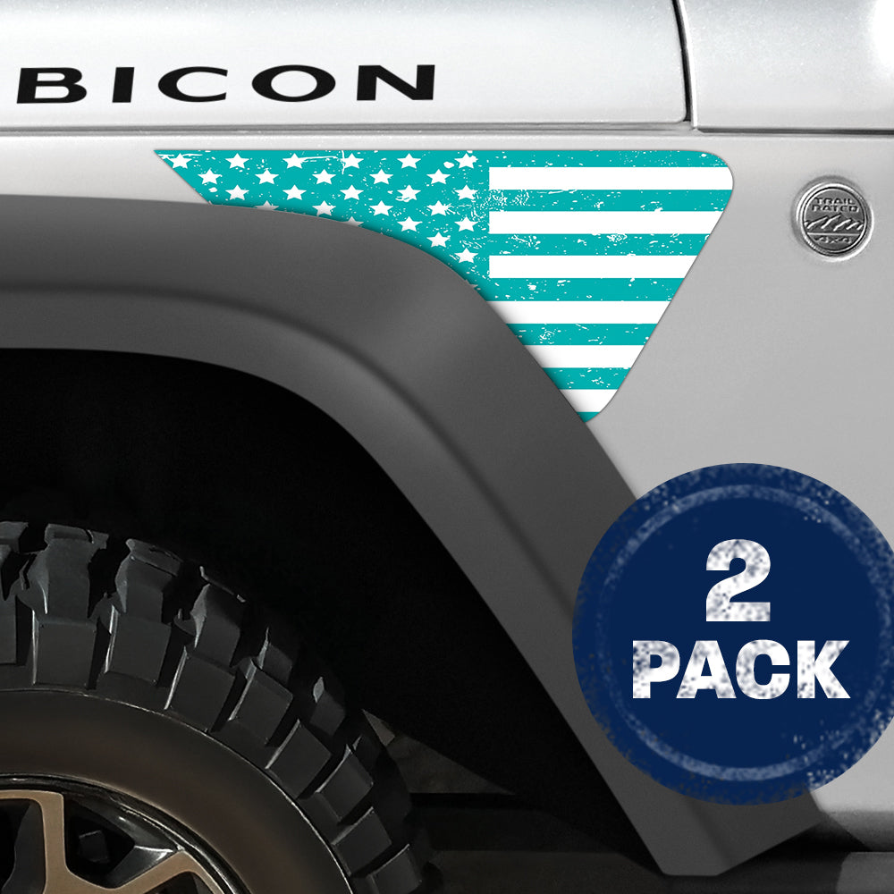 Distressed White & Light Blue Flag 2pc Vinyl Fender Decal