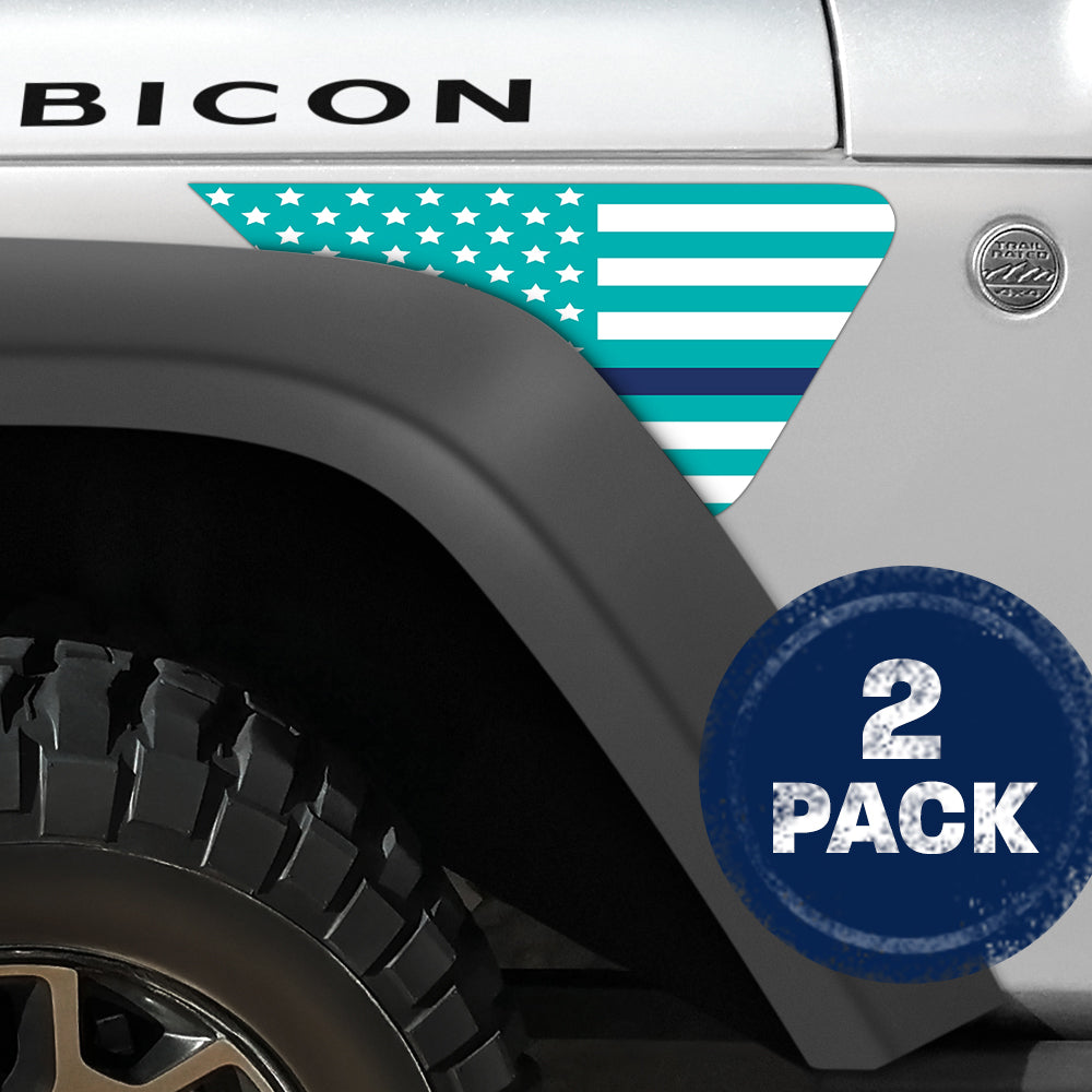 White & Light Blue Thin Blue Line Flag 2pc Vinyl Fender Decal