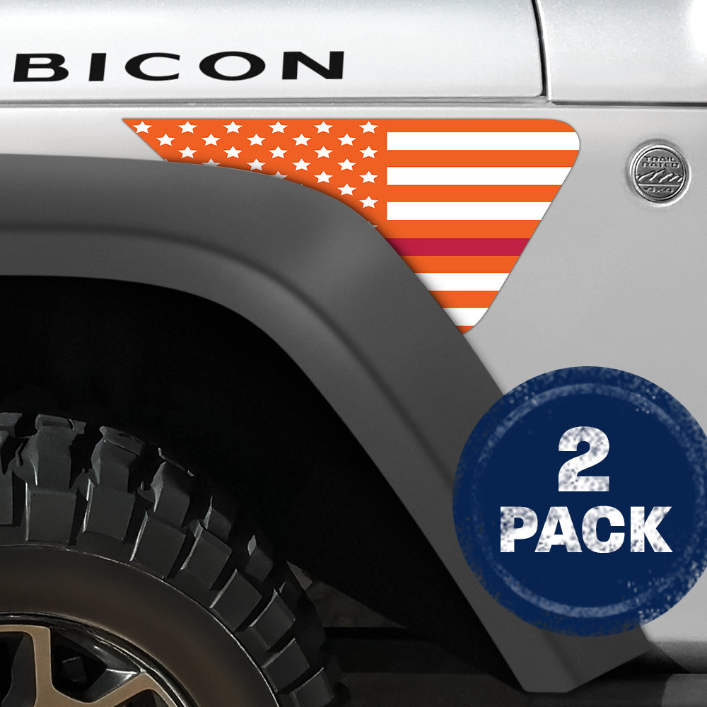 White and Orange Thin Red Line Flag 2pc Vinyl Fender Decal