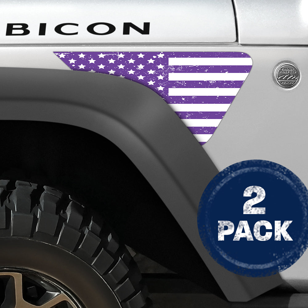 White and Purple Distressed Flag 2pc Vinyl Fender Decal