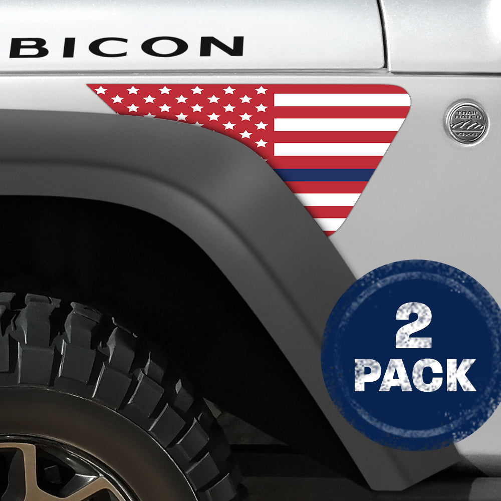 White and Red Thin Blue Line Flag 2pc Vinyl Fender Decal