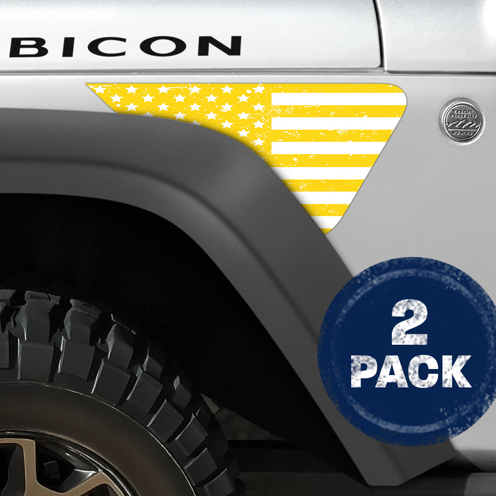 Distressed White & Yellow Flag 2pc Vinyl Fender Decal