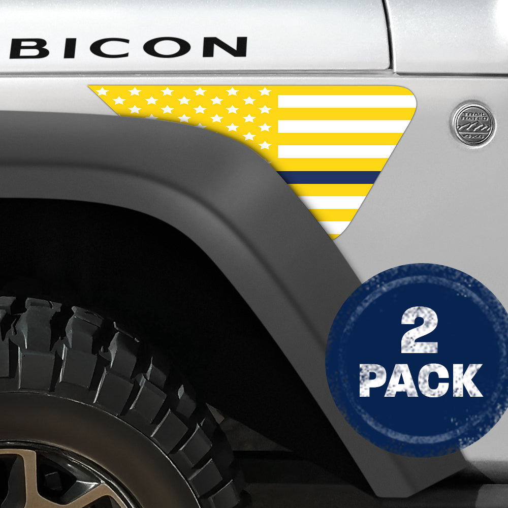 White & Yellow Thin Blue Line Flag 2pc Vinyl Fender Decal