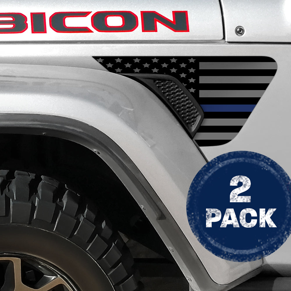 Blackout Thin Blue Line Flag 2pc Vinyl Fender Decal