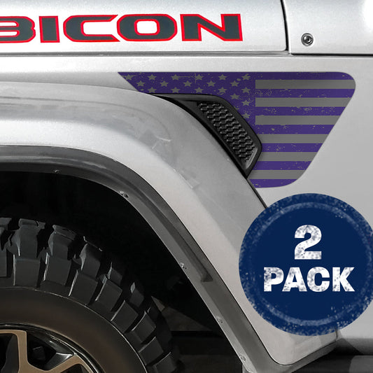 Distressed Purple & Silver Flag 2pc Vinyl Fender Decal