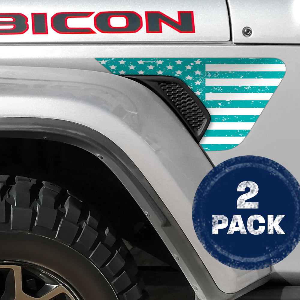 Distressed White & Light Blue Flag 2pc Vinyl Fender Decal