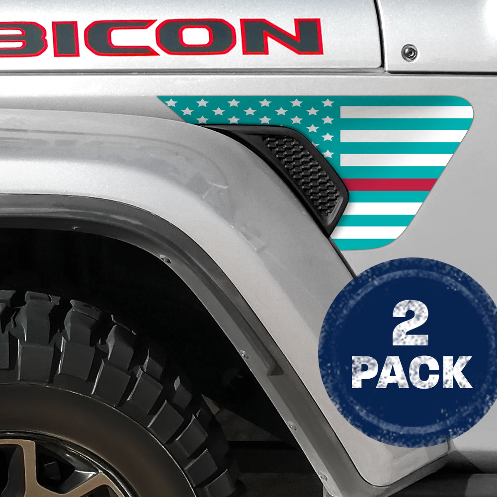 White & Light Blue Thin Red Line Flag 2pc Vinyl Fender Decal