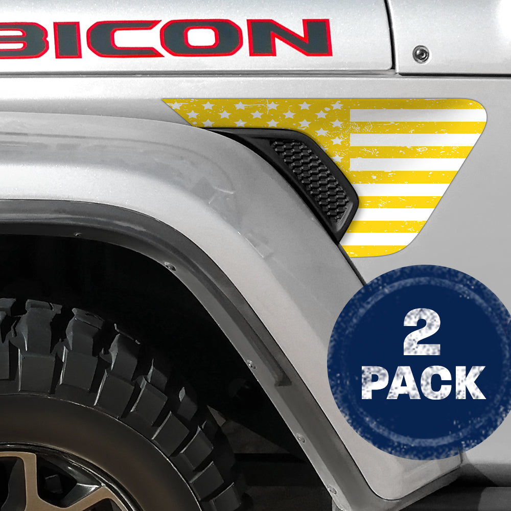 Distressed White & Yellow Flag 2pc Vinyl Fender Decal