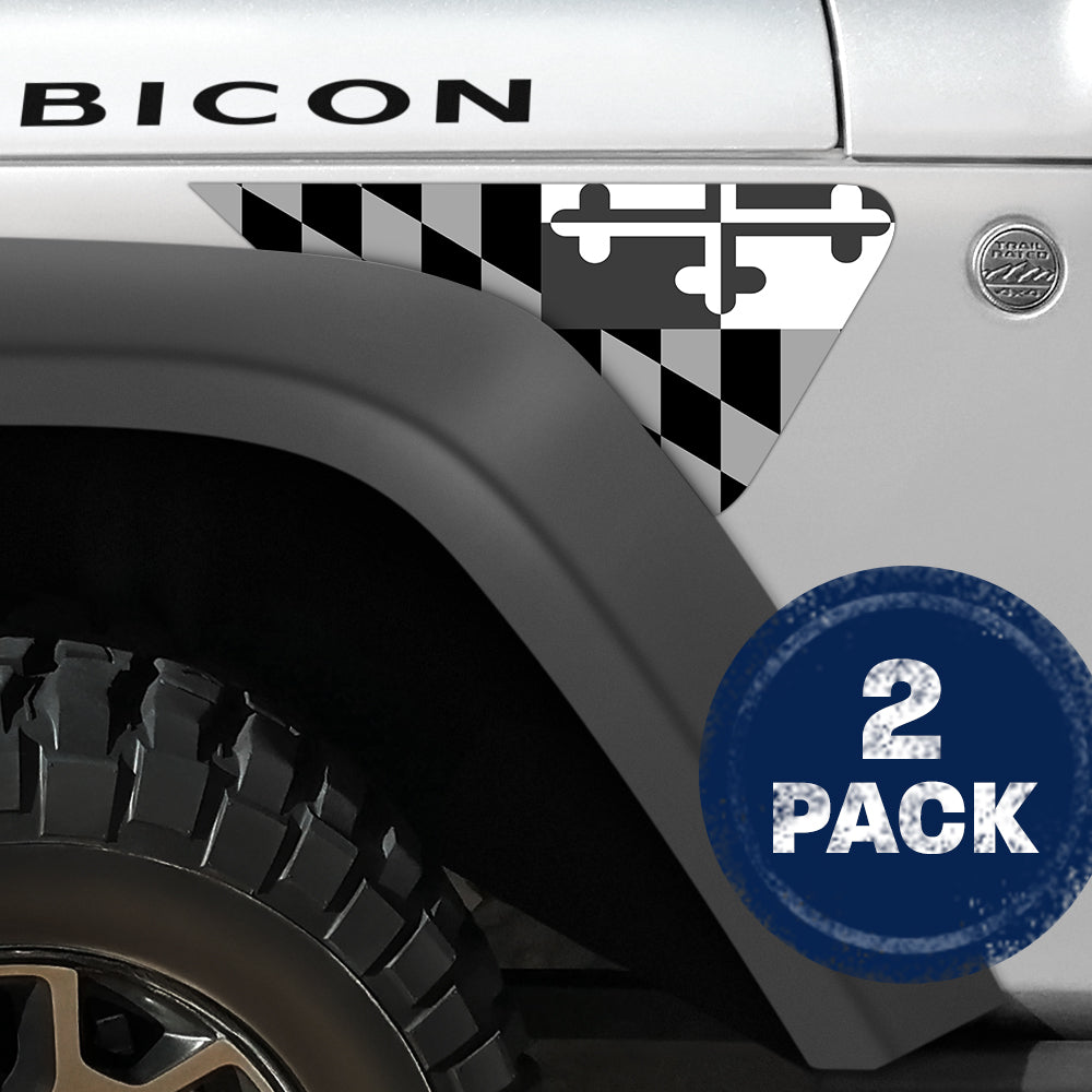 Maryland Greyscale State Flag 2pc Vinyl Fender Decal