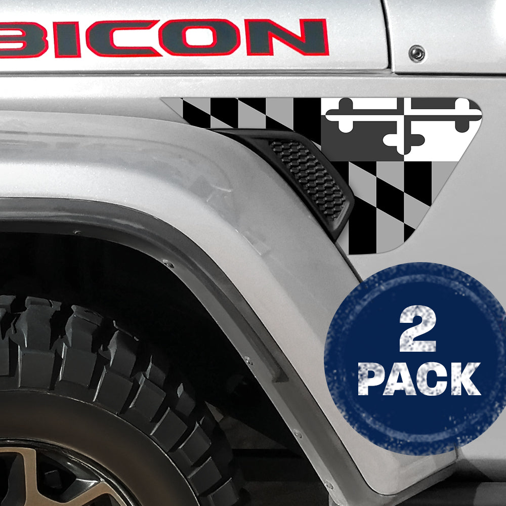 Maryland Greyscale State Flag 2pc Vinyl Fender Decal