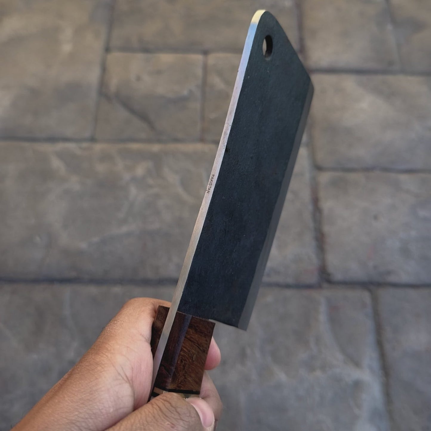 10" Chef Cleaver Knife with Bone & Wood Handle, Carbon Steel Meat Cleaver Knife