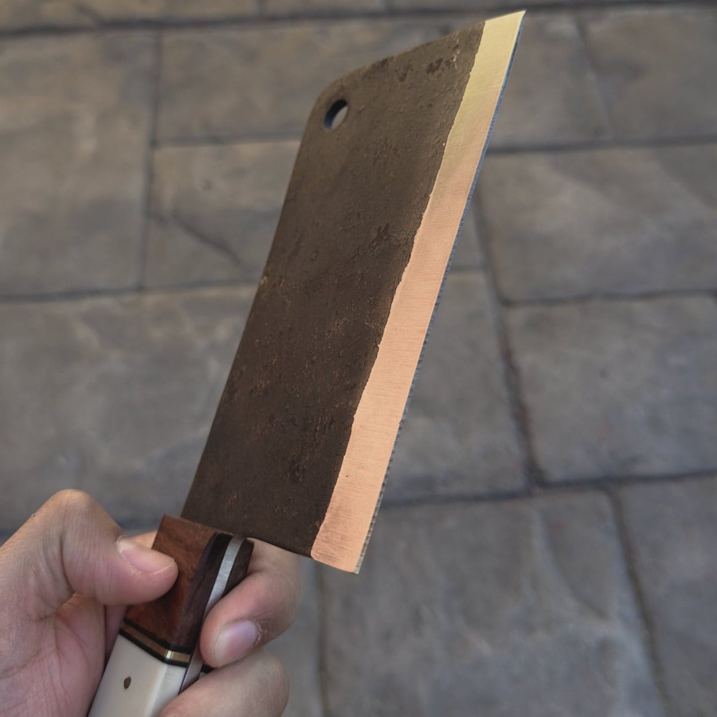 10" Chef Cleaver Knife with Bone & Wood Handle, Carbon Steel Meat Cleaver Knife