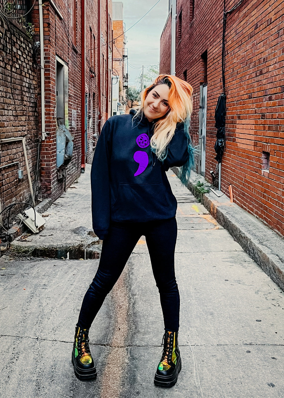 CLOSEOUT Semicolon Unisex Black & Purple Hoodie
