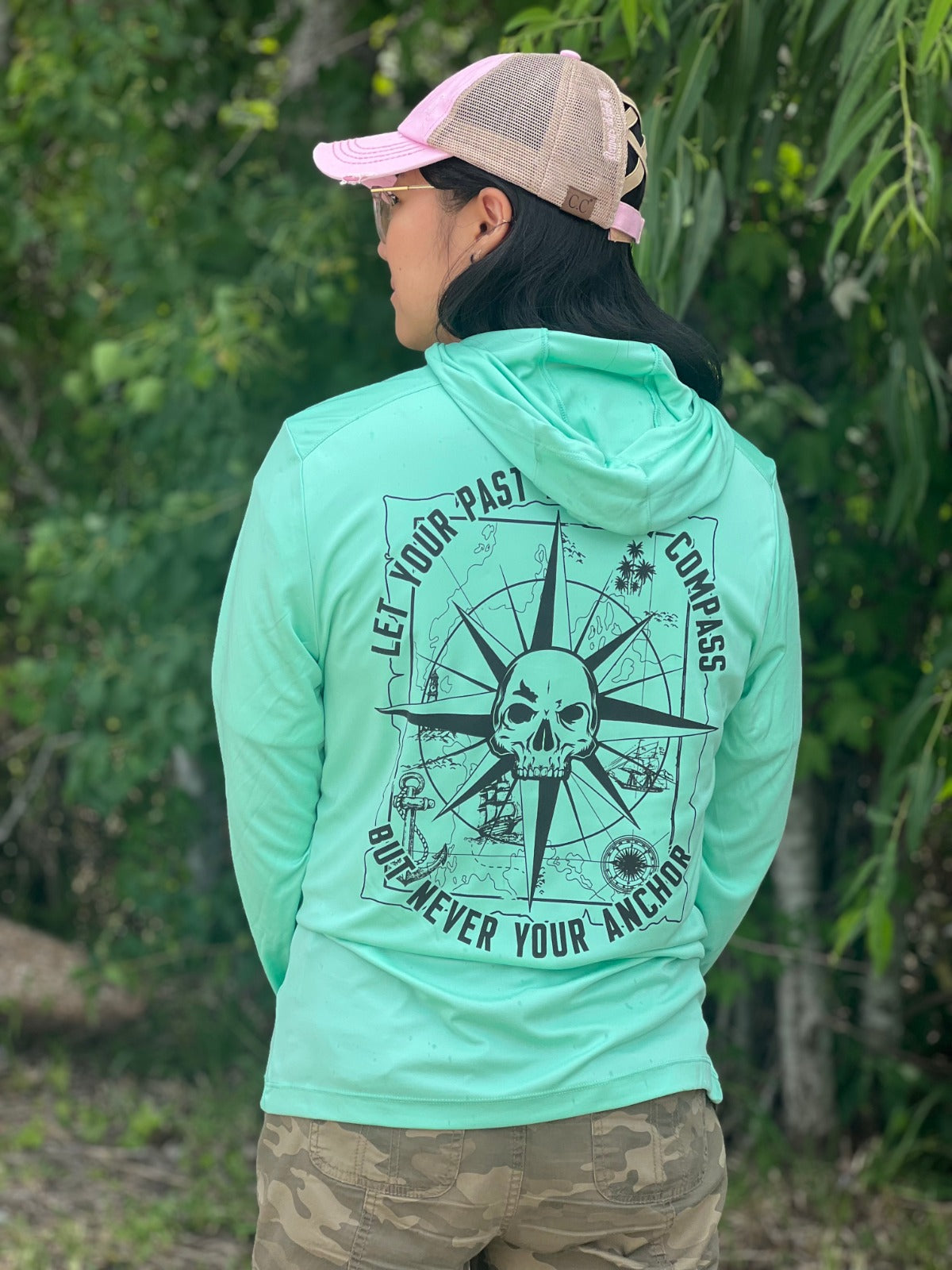 Unisex Nautical Compass Hooded UV Long Sleeve Tee