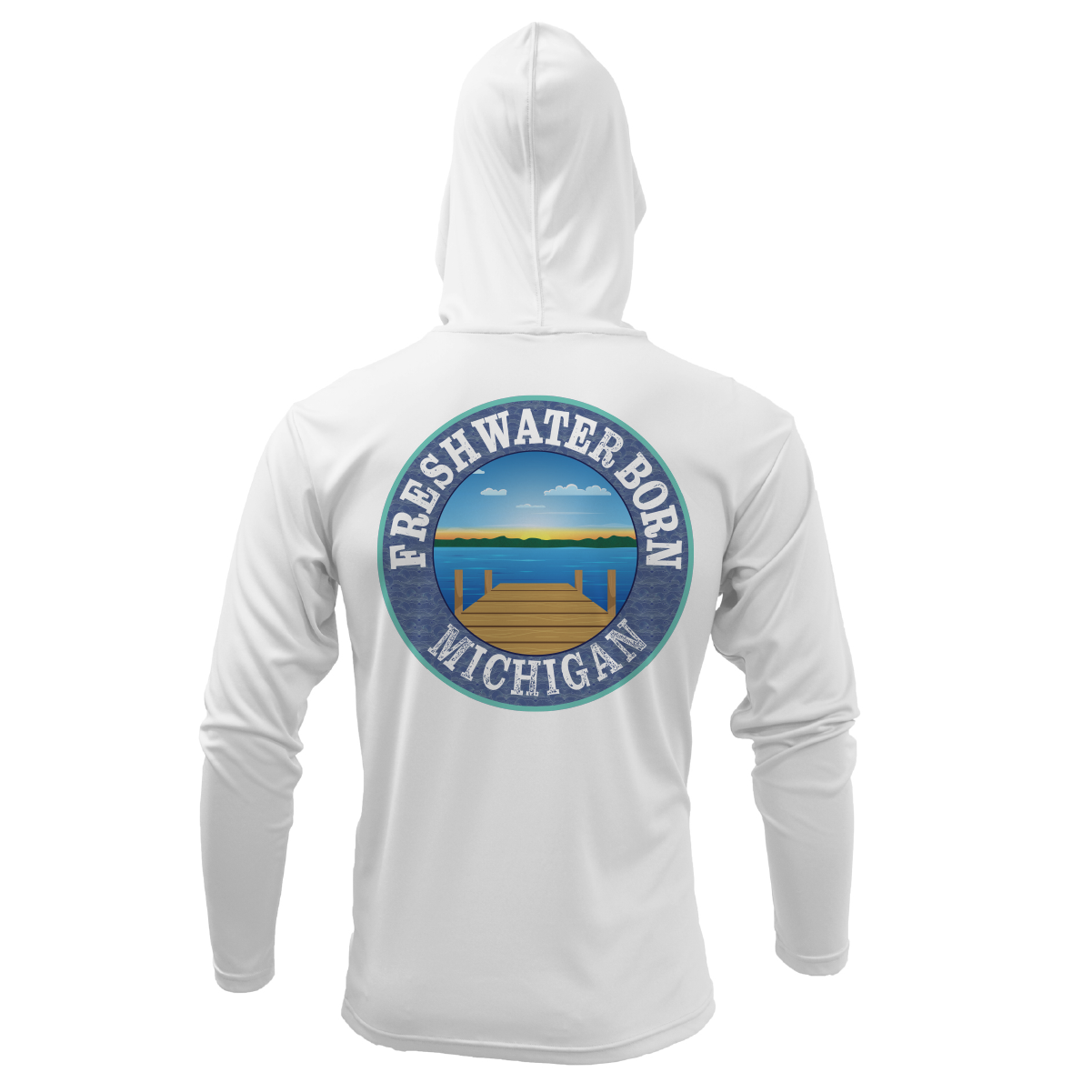 Michigan Freshwater Born Women's Linear Logo Long Sleeve UPF 50+ Dry-Fit Hoodie