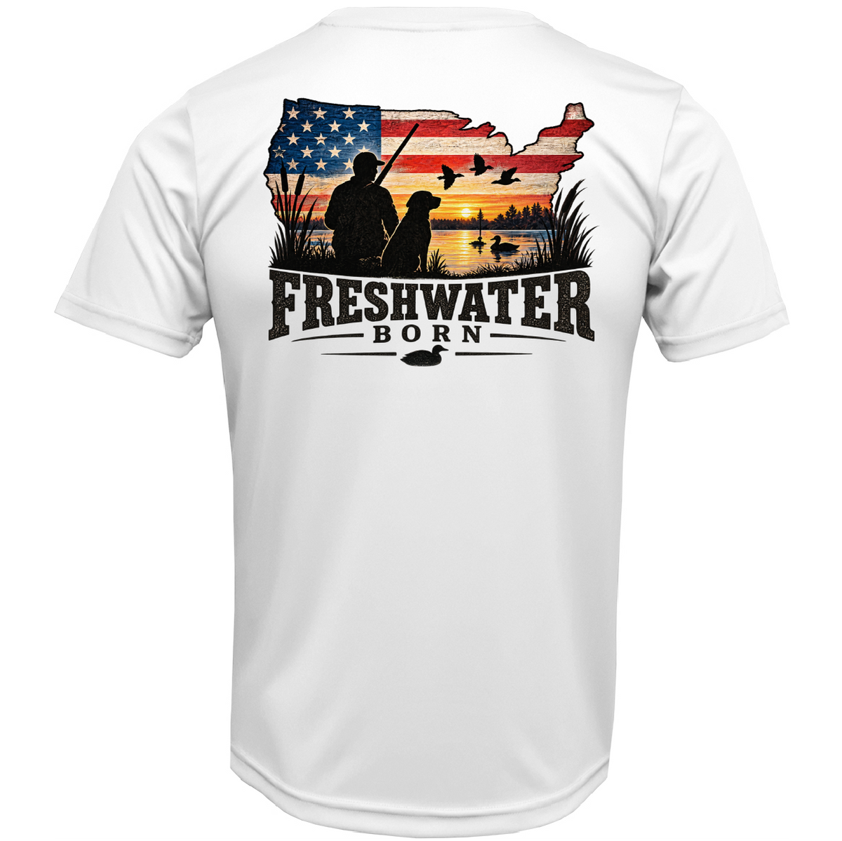 Freshwater Born Duck Hunter USA Men's Short Sleeve UPF 50+ Dry-Fit Shirt
