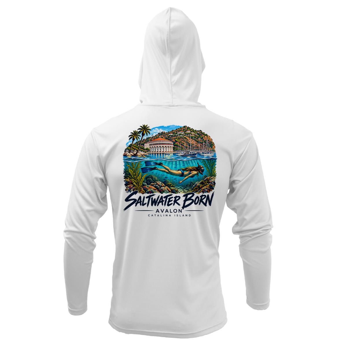 Avalon, CA Snorkeler Men's Long Sleeve UPF 50+ Dry-Fit Hoodie